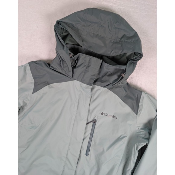 Columbia Arcadia II Rain Jacket Womens Large Green Two Tone Waterproof Packable - Picture 1 of 8